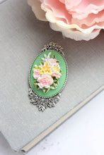 Load image into Gallery viewer, Hand Painted Floral Cameo Brooch