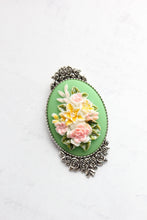 Load image into Gallery viewer, Hand Painted Floral Cameo Brooch