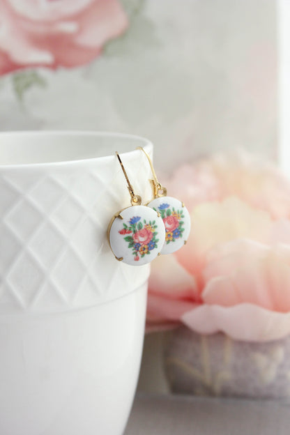 Colorful Floral Cameo Earrings