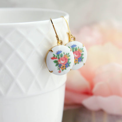 Colorful Floral Cameo Earrings