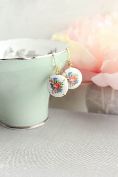 Colorful Floral Cameo Earrings