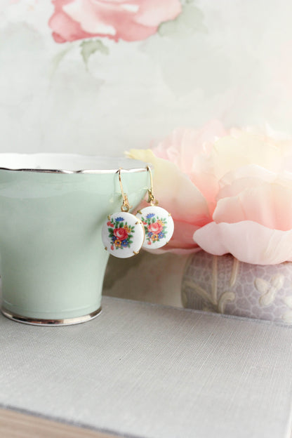 Colorful Floral Cameo Earrings