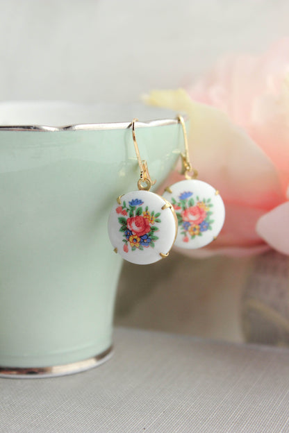 Colorful Floral Cameo Earrings