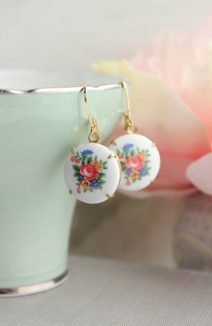 Colorful Floral Cameo Earrings