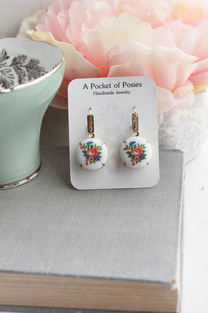 Colorful Floral Cameo Earrings