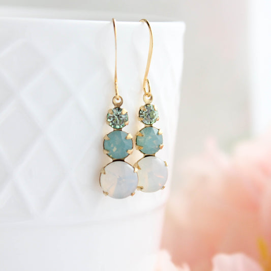 Sea Blue Green and Opal Glass Earrings |Small Drop Earrings