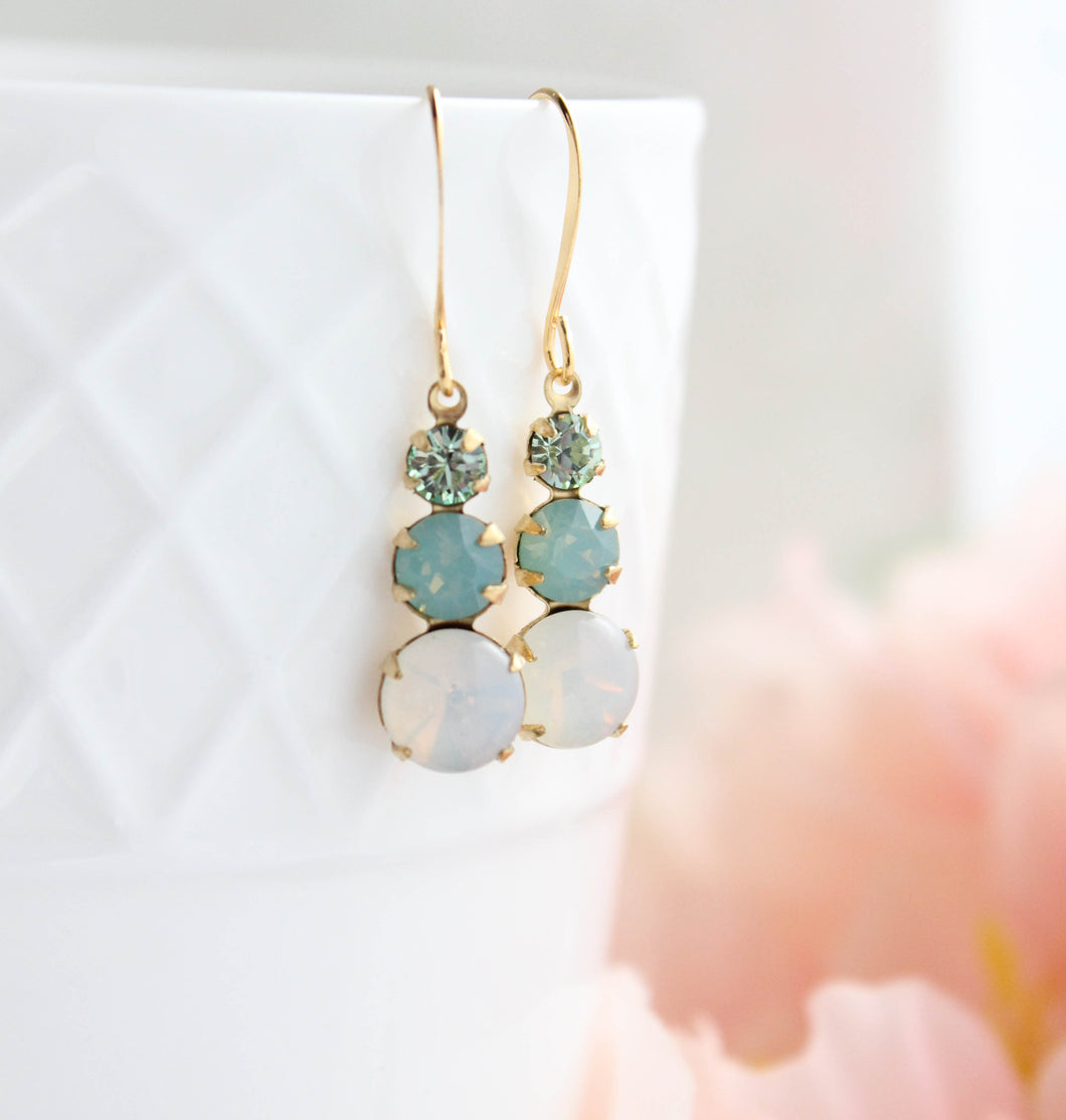 Sea Blue Green and Opal Glass Earrings |Small Drop Earrings