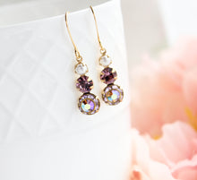 Load image into Gallery viewer, Glass Drop Earrings | Violet Mauve Three Jewel Earrings