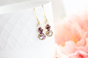 Glass Drop Earrings | Violet Mauve Three Jewel Earrings