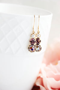 Glass Drop Earrings | Violet Mauve Three Jewel Earrings