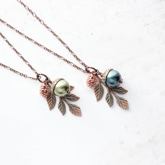 Acorn Charm Necklace | Mint Patina Copper
