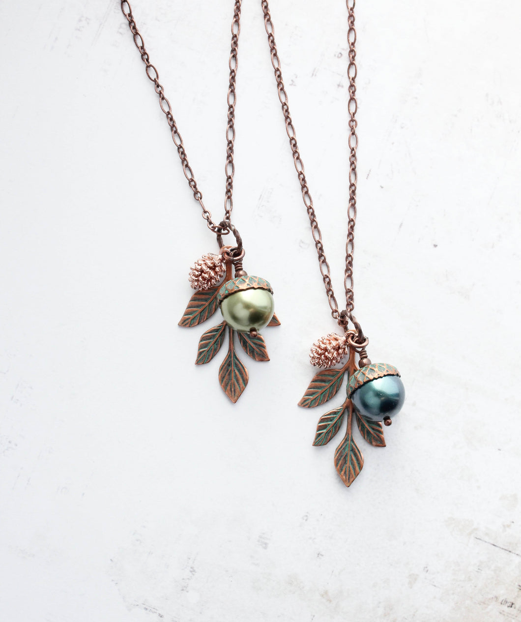 Acorn Necklace - Mint Patina Copper