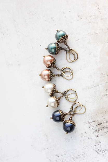 Pearl Acorn Earrings (23 Pearl Colors)