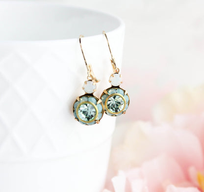 Art Deco Floral Earrings | Aqua Mint & and Opal Glass