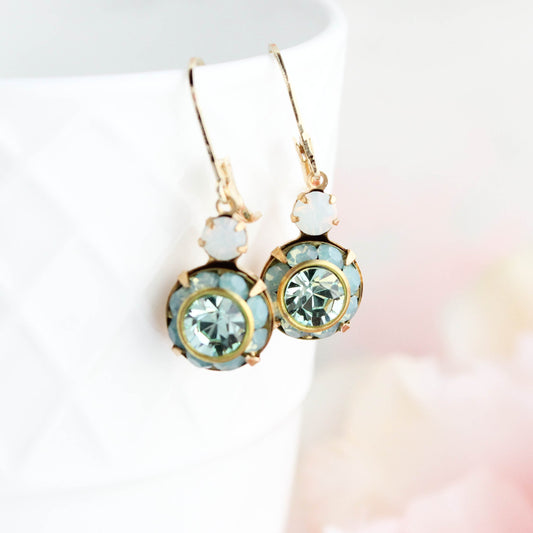 Art Deco Floral Earrings | Aqua Mint & and Opal Glass