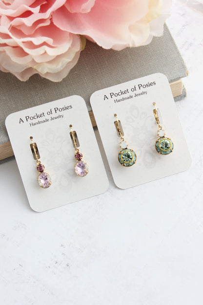 Art Deco Floral Earrings | Aqua Mint & and Opal Glass