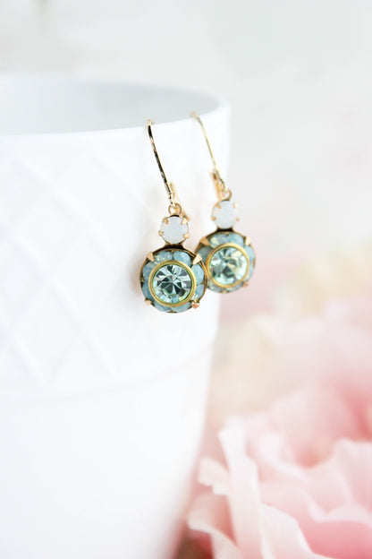 Art Deco Floral Earrings | Aqua Mint & and Opal Glass