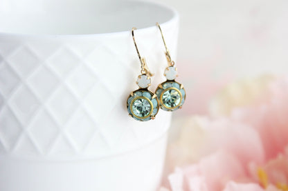 Art Deco Floral Earrings | Aqua Mint & and Opal Glass