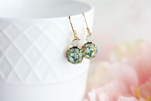 Load image into Gallery viewer, Art Deco Floral Earrings | Aqua Mint &amp; and Opal Glass