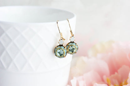Art Deco Floral Earrings | Aqua Mint & and Opal Glass