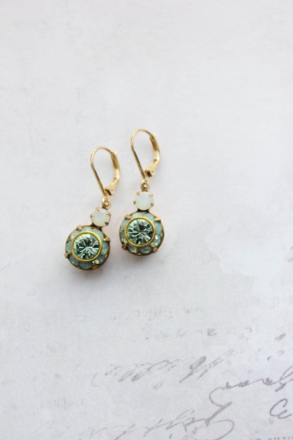 Art Deco Floral Earrings | Aqua Mint & and Opal Glass
