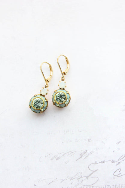 Art Deco Floral Earrings | Aqua Mint & and Opal Glass