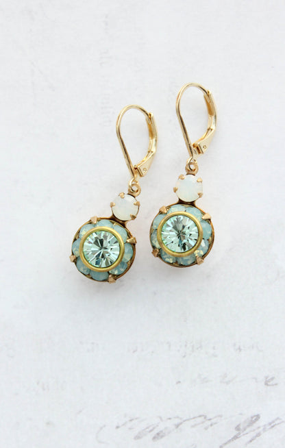 Art Deco Floral Earrings | Aqua Mint & and Opal Glass
