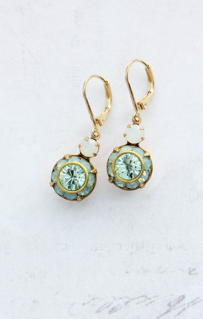 Art Deco Floral Earrings | Aqua Mint & and Opal Glass