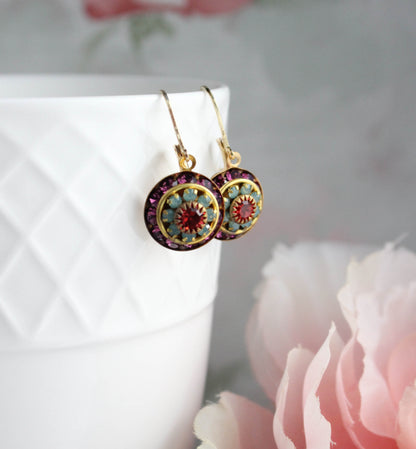 Art Deco Glass Earrings | Amethyst & Aqua