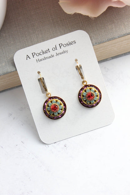 Art Deco Glass Earrings | Amethyst & Aqua