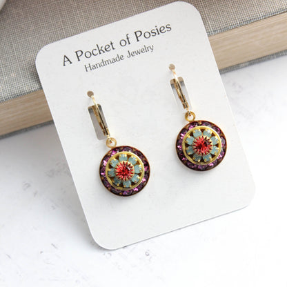 Art Deco Glass Earrings | Amethyst & Aqua