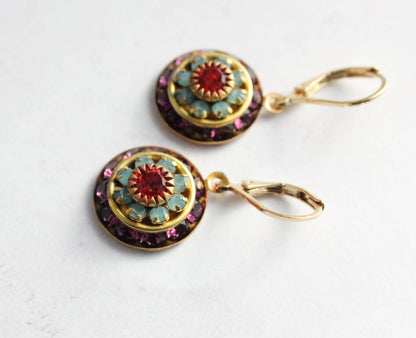 Art Deco Glass Earrings | Amethyst & Aqua