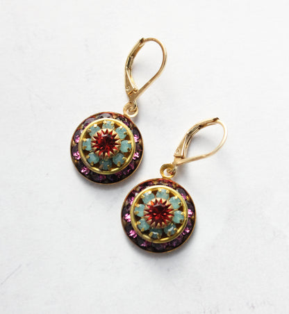 Art Deco Glass Earrings | Amethyst & Aqua