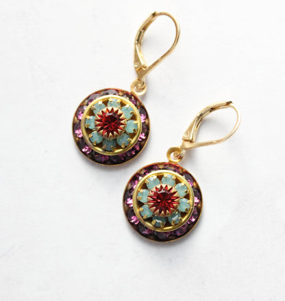 Art Deco Glass Earrings | Amethyst & Aqua