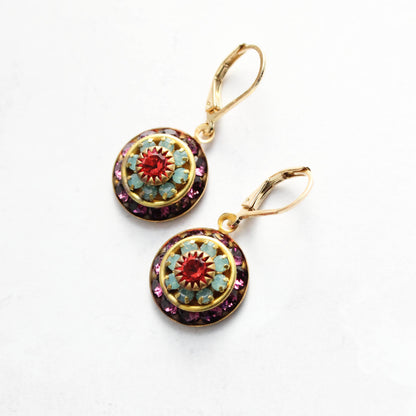 Art Deco Glass Earrings | Amethyst & Aqua