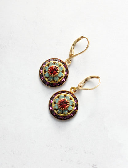 Art Deco Glass Earrings | Amethyst & Aqua