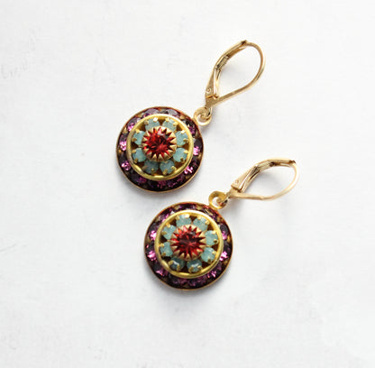 Art Deco Glass Earrings | Amethyst & Aqua