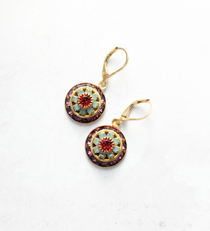Art Deco Glass Earrings | Amethyst & Aqua