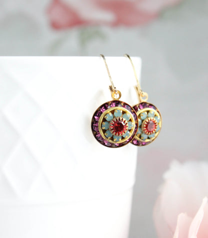 Art Deco Glass Earrings | Amethyst & Aqua