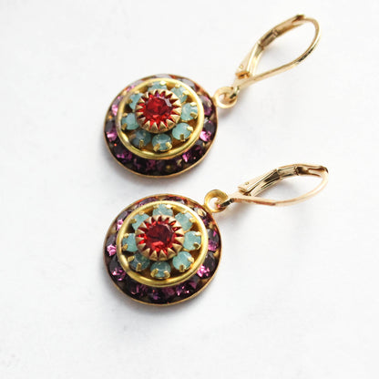 Art Deco Glass Earrings | Amethyst & Aqua