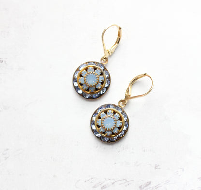 Art Deco Glass Earrings | Light Sapphire Blue