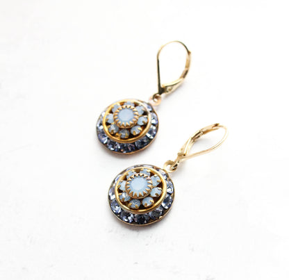 Art Deco Glass Earrings | Light Sapphire Blue