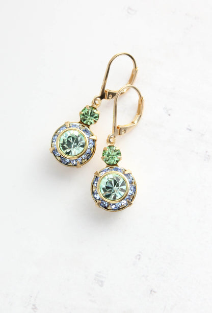 Art Deco Floral Earrings | Light Sapphire Blue & Peridot Green