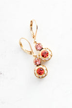 Load image into Gallery viewer, Small Art Deco Floral Earrings | water opal glass and coral red