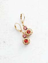 Load image into Gallery viewer, Small Art Deco Floral Earrings | water opal glass and coral red