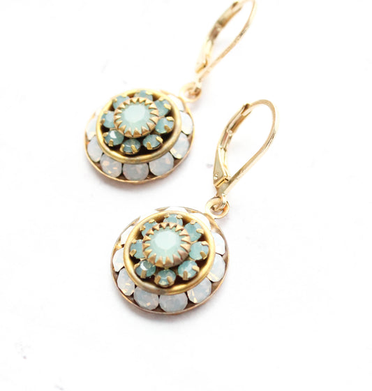 Art Deco Glass Earrings | White Opal and Pacific Opal