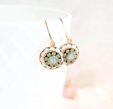 Load image into Gallery viewer, Art Deco Glass Earrings | White Opal and Pacific Opal