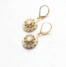 Load image into Gallery viewer, Art Deco Glass Earrings | White Opal and Clear Crystal