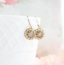 Load image into Gallery viewer, Art Deco Glass Earrings | White Opal and Clear Crystal