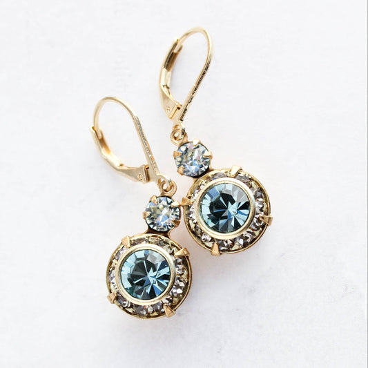 Art Deco Floral Earrings | Smoke Grey & Sapphire Blue Glass